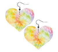 Circle Tie Dye Swirl Heart Shape Pendientes de cuero Mujeres Niñas Pendientes colgantes simples Regalos para ella