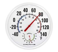 Circrane Termómetro redondo de 13.25 pulgadas con higrómetro, termómetro grande de pared interior, no requiere batería, color blanco