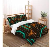 Circuit Lines Neon Funda Nordica Algodon 3 Piezas con Impresión En 3D Tech ElectronicCircuits con Funda Almohada Double（200x200cm） Microfibra Juego De Cama para para Adultos Y Niñas