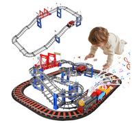 Circuito de coche infantil eléctrico - Pista de carreras con ascensor musical automático, puente colgante y gasolinera, juguete de construcción de aventura de coche educativo, regalo para niño niña
