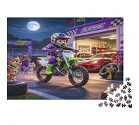 Circuito de Motocicletas Cartoon Puzzle de 1000 Piezas Papel para Adultos Escena de Carrera Nocturna Puzzle para Toda la Familia Decoración Relajación Regalo 38x26cm/1000pcs