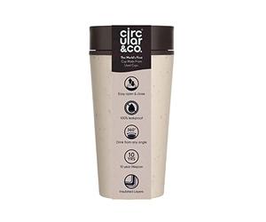 Circular and Co taza de café 340ml - la primera taza térmica para llevar del mundo hecha de vasos de papel desechables, para beber a prueba de fugas con borde para beber de 360 °, crema-negro