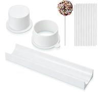 Círculo Cake Pop Moldes Set Cake Pops Maker, molde de pan de jengibre con 20 palitos de papel para postres de chocolate caseros, bodas (blanco)