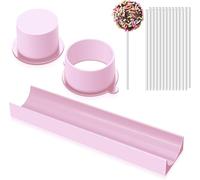 Círculo Cake Pop Moldes Set Cake Pops, molde de pan de jengibre con 20 palitos de papel para postres de chocolate caseros, bodas (rosa)