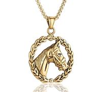 Círculo de cabeza de caballo colgante para hombres punk caballo hueco collar vintage guerrero celta animal joyería para hombre, Groß, Acero inoxidable, No es una piedra preciosa