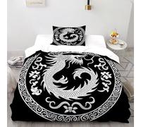 Círculo de dragón Funda Edrojoon 2 Piezas con Impresión En 3D Traditional Sky Beast con Cremallera Y Funda De Almohada Single（135x200cm） Microfibra Ropa De Cama para Adultos Y Niñas