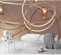 Círculo Geométrico Abstracto Simple De Líneas Doradas 3D Papel Pintado Pared Fácil Instalación Oficina Sala Estar Sofá Dormitorio TV Fondos Decoración-200cm×140cm