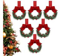 Círculo navideño - de Verdes Artificiales, Entrada Delantera, colección de Seis Piezas, Detalles de Lazos Rojos, Embalaje Festivo de Muebles para el hogar, Acentos de Pared en