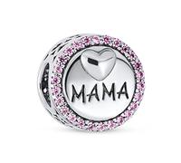 Círculo Redondo Cristal Rosa Acento Madre Corazón Palabra Mama Charm Bead Para Mujer Esposa .925 Plata De Ley Se Adapta Pulsera Europea