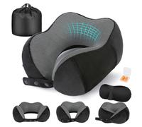 Cirorld Almohada de Viaje Cuello, Cojin de Viaje Cuello para Avión y Coche, Cojin Cervical Viaje Viscoelástica de Espuma Memoria, Ajustable y Compacta, con Máscara de Ojos, Tapones y Bolsa