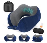 Cirorld Almohada de Viaje Cuello, Cojin de Viaje Cuello para Avión y Coche, Cojin Cervical Viaje Viscoelástica de Espuma Memoria, Ajustable y Compacta, con Máscara de Ojos, Tapones y Bolsa