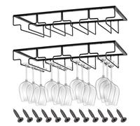 CIRULLI 2 Piezas 4 Filas Soportes para Copas de Vino de Metal,Estante Colgante para Copas de Vino con Tornillos,Colgador de Copas Invertido,Colgador Copas con Tallo para Familia,Restaurante,Hotel Bar