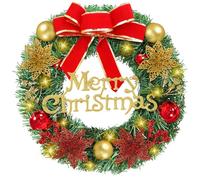 CIRULLI Corona Navidad Puerta de 30 Cm, Coronas de Navidad, Corona de Navidad para Puerta, con Corona Navideña con Lazo Bolas Navideñas, Adecuada para Puerta de Entrada