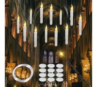 CIRULLI Juego de 12 Velas Flotantes con Varita Mágica, Vela LED con Control Remoto, Llama Parpadeante, Velas Eléctricas para Bodas, Decoración de Halloween (Velas Flotantes Blancas)
