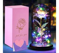 CIRULLI Kit de Rosas,La Bella y La Bestia Color Encantada,Elegante Cúpula de Cristal con Base Pino Luces LED,Día de la Madre Mujer Novia Cumpleaños Día de San Valentín Boda Dia de la Mujer