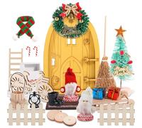 CIRULLI Puerta Elfo Navidad, Accesorios para Puertas de Duendes, Set de Navidad, Juego de Elfos navideños con árbol de Navidad Decorativo,Elfo navideño, Buzón en Miniatura, Valla, Escalera de Madera