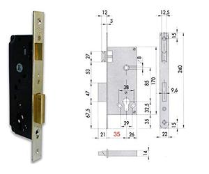 Cisa 1.5C110.70.0 - C.madera 70mm picaporte+palanca laton s/c
