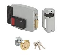 CISA 111610701, Cerradura eléctrica para aplicar, 12 V, Barnizado Gris Aluminio, Entrada 70, Mano Derecha, Cilindro estándar