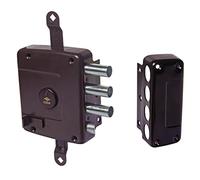 CISA 157167621, Cerradura de aplicar con doble mapa para puertas de hierro y madera, frontal de acero niquelado, con pelota, sin barras, botón externo, entrada 64, mano derecha