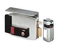 CISA - Cerradura eléctrica para aplicar 111731501 - Cerradura con cerrojo de mandas, techo protector y debajo de la boquilla - Entrada 50 con botón interno - mano derecha