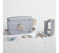 CISA - Cerradura para puertas de hierro para aplicar 15042160195 - Cerradura de acero pintado gris con cilindro y tirador niquelados - Cerradura puerta exterior entrada 60 - Mano derecha aplicar