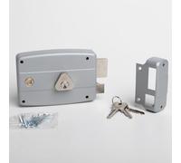 CISA - Cerradura para puertas de hierro para aplicar 15047160195 - Cerradura de acero pintado gris con cilindro niquelado - Cerradura puerta exterior entrada 60 - Mano derecha aplicar