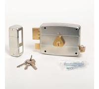 CISA - Cerradura para puertas de hierro para aplicar 15052160279 - Cerradura de acero galvanizado con cilindro y tirador de latón - Cerradura puerta exterior entrada 60 - Mano izquierda aplicar