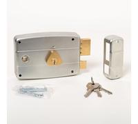 CISA - Cerradura para puertas de hierro para aplicar 15057160179 - Cerradura de acero galvanizado con cilindro y cuadro tirador pasante - Cerradura puerta exterior entrada 60 - Mano derecha aplicar