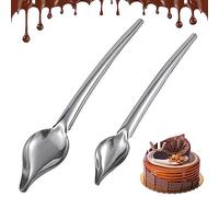 Cisixin 2 Piezas Cuchara Pluma, Cuchara de Chocolate, Cuchara Pastel de Acero Inoxidable, Cucharas Decorativas con Boquillas Cónicas, Cuchara de Dibujo para Postre Plato de Comida Decoración Diseño