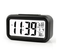 Cisixin LED Alarma Reloj Digital repetición sommeiller Activado por la luz del Sensor retroiluminación Fecha visualización de la Temperatura(Negro)