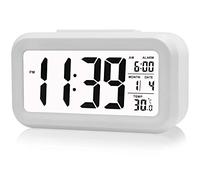 Cisixin LED Alarma Reloj Digital repetición sommeiller Activado por la luz del Sensor retroiluminación Fecha visualización de la Temperatura (Blanco)