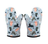 Cisixin Un par Manopla Horno para Cocina,Guantes Horno Resistente,Guantes Patrón de Gato Antideslizantes Profesional para Horneando Barbacoa Microonda Cocinando Pizza Pastel