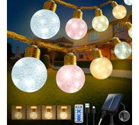 Ciskotu Cadena de luces solares para exteriores, 6 m/16 LED, bola de algodón, cadena de luces solar para exteriores, con mando a distancia, 8 modos, resistente a la intemperie, para decoración de