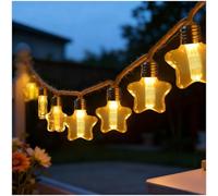 Ciskotu Guirnalda de Luces de Estrellas Solares & USB, 8M 16 LED, Cuerda de Cáñamo Estilo Bohémien, 8 Modos y 4 Brillos, para Jardín, Balcón, Fiesta y Boda, con Mando a Distancia(Transparencia)