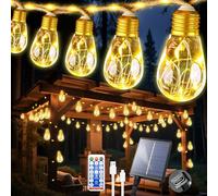 Ciskotu Guirnalda de luces solares para exteriores, 8 m 16 bombillas 8 modos (160+60) LED, cuerda de cáñamo, resistente a la intemperie, para jardín balcón y patio