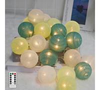 Ciskotu Guirnalda Luces Interior - 20 LED USB Bolas de Algodón Cadena Luces con Mando Distancia & Temporizador - Luz LED para Interior para Dormitorio, Niños, Fiesta, Navidad (Verde)