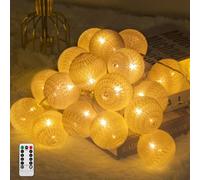 Ciskotu Guirnalda Luces Interior - 20 LED USB Bolas de Algodón Cadena Luces con Mando Distancia & Temporizador - Luz LED para Interior para Dormitorio, Niños, Fiesta, Navidad (Blanco)