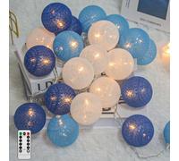Ciskotu Guirnalda Luces Interior - 20 LED USB Bolas de Algodón Cadena Luces con Mando Distancia & Temporizador - Luz LED para Interior para Dormitorio, Niños, Fiesta, Navidad (Azul)