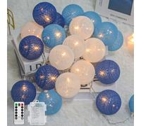 Ciskotu Guirnalda Luces Interior Batería- 20 LED Bolas de Algodón Cadena Luces con Mando Distancia - Luz LED para Interior para Dormitorio, Niños, Fiesta, Navidad (Azul)