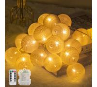 Ciskotu Guirnalda Luces Interior Batería- 20 LED Bolas de Algodón Cadena Luces con Mando Distancia - Luz LED para Interior para Dormitorio, Niños, Fiesta, Navidad (Blanco)