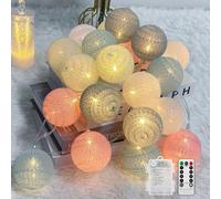 Ciskotu Guirnalda Luces Interior Batería- 20 LED Bolas de Algodón Cadena Luces con Mando Distancia - Luz LED para Interior para Dormitorio, Niños, Fiesta, Navidad (Macaron)
