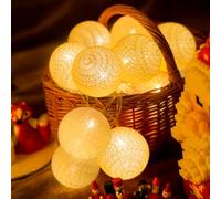 Ciskotu Guirnaldas luminosas con batería, guirnalda luminosa de 3,8 m con 20 LED, bolas de algodón para habitaciones infantiles, fiestas navideñas, jardines y terrazas.