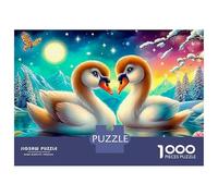 Cisne bajo la Lunas Rompecabezas 1000 Piezas Pareja de cisnes Cartón para Niños 12+ Regalo Cumpleaños para Entrenar La Mente Mejor Regalo 38x26cm/1000pcs