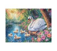 Cisne Blanco a la Orilla del Lago Puzzles 500 Piezas Estera Portátil Familiar Grande Pool Lotus Flora Rompecabezas para Adultos Aliviar Estrés 3D Maquetas Construir DIY Moderno 500 PCS