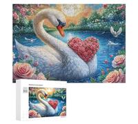 Cisne Blanco con alas de corazón Rosa bajo Luna Llena Puzzle 300 Piezas para Adultos Entrenamiento Cerebral Dominio Lógico Regalo para Amantes De Desafíos 300 PCS