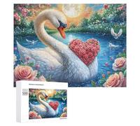 Cisne Blanco con alas de corazón Rosa bajo Luna Llena Puzzle 500 Piezas para Adultos Tiempo Libre Interior Relajación Y Antiestrés Regalo para Descanso 500 PCS