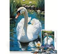Cisne Blanco en Estanque, Rompecabezas de 1000 Piezas para Adolescentes, Rompecabezas para desarrollar la Memoria, Escape Relajante, Bordes definidos, Acogedor (50x75cm)