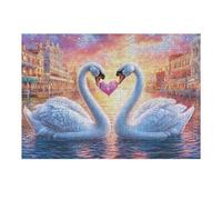 Cisne Blanco en la Orilla del Lago con Cerezos en Flor Puzzle 300 Piezas Cartón Grueso para Adultos Noches Juegos En Familia Antiestrés Regalo Corporativo Calidad Profesional Regalo Ideal 300 PCS