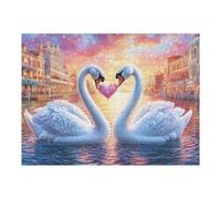 Cisne Blanco en la Orilla del Lago con Cerezos en Flor Rompecabezas 500 Piezas Cartón para Adultos Y Adolescentes Hobby Colección Toda La Familia Decoración Única Hogar 500 PCS