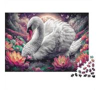 Cisne Blanco Entre Lirios de Agua al anochecer Puzzle 1000 Piezas Vida Silvestre Rompecabezas - Desafiante, Adultos, Regalo, Decoración del Hogar 52x38cm/1000pcs